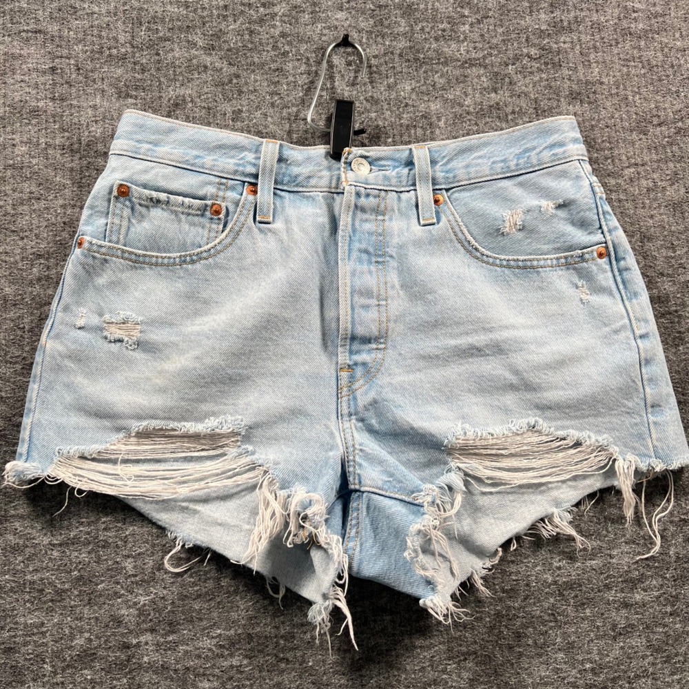 Levis 501 Original Light Wash Distressed Denim Cut Off Shorts Womens 30